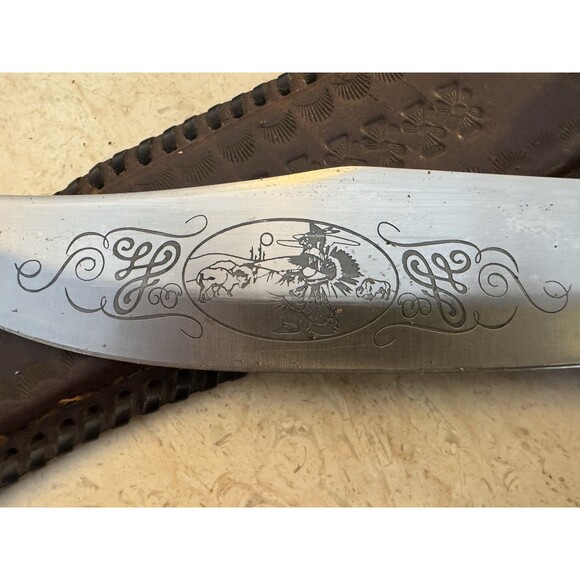 Frost Bowie Chipaway Fixed Blade Knife 15" Stainless Etched Blade Bone Handle - Picture 3 of 9